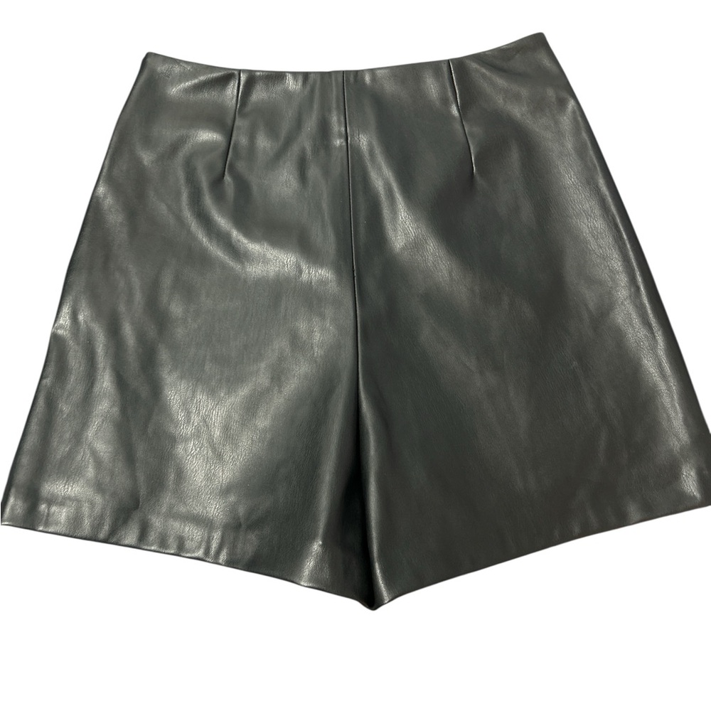 Zara Black Shorts Leather Like Women's Shorts with Gold Buttons Size Small - Picture 2 of 2